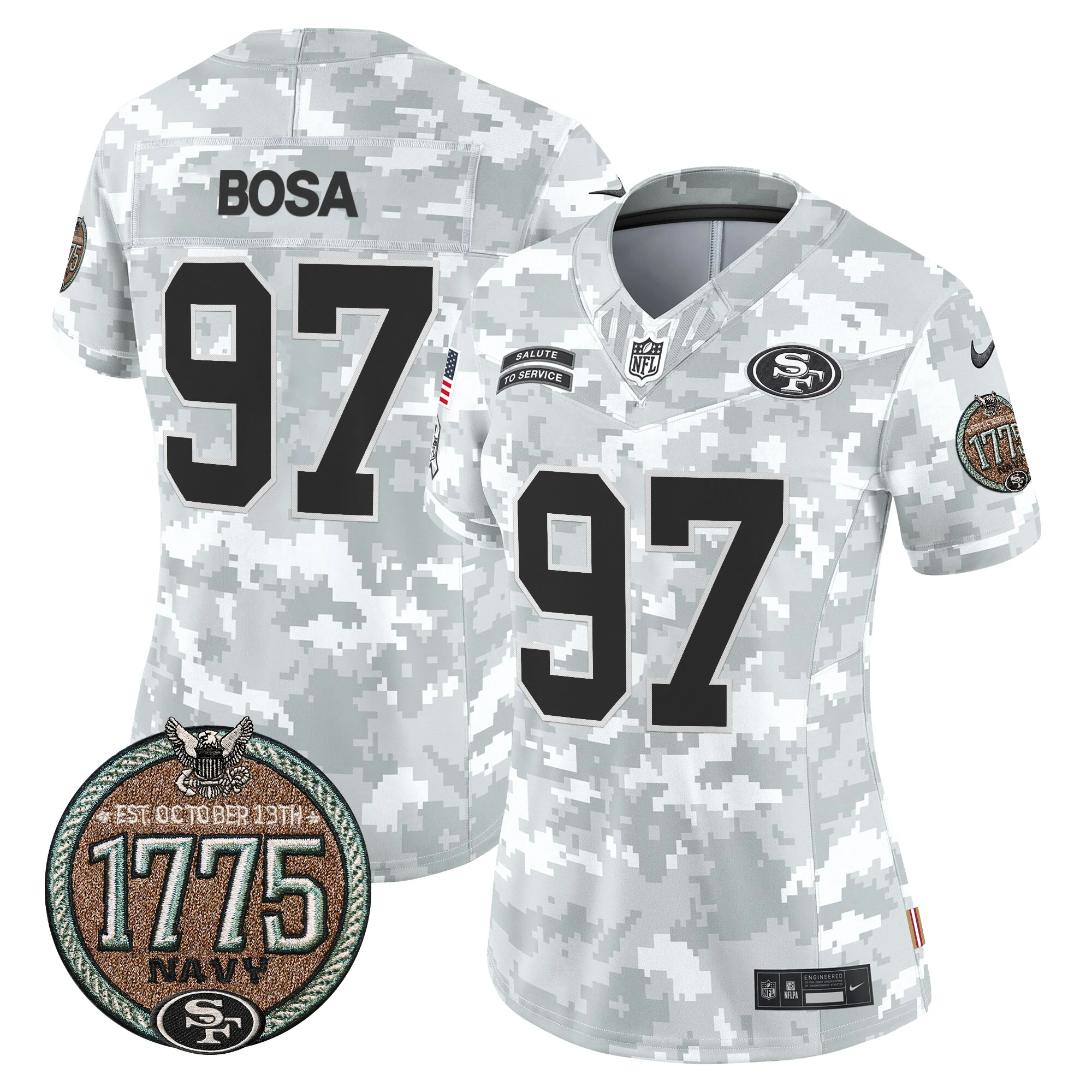 Womens San Francisco 49Ers 2024 Salute To Service Establishment Year Patch Vapor Limited Jersey Nick Bosa Jersey Navy