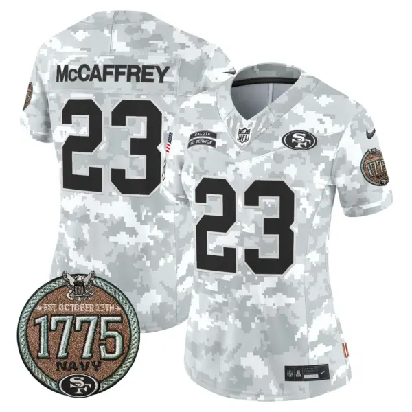 Womens San Francisco 49Ers 2024 Salute To Service Establishment Year Patch Vapor Limited Jersey Christian Mccaffrey Jersey Navy