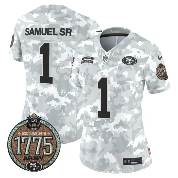 Womens San Francisco 49Ers 2024 Salute To Service Establishment Year Patch Vapor Limited Jersey Deebo Samuel Jersey Army