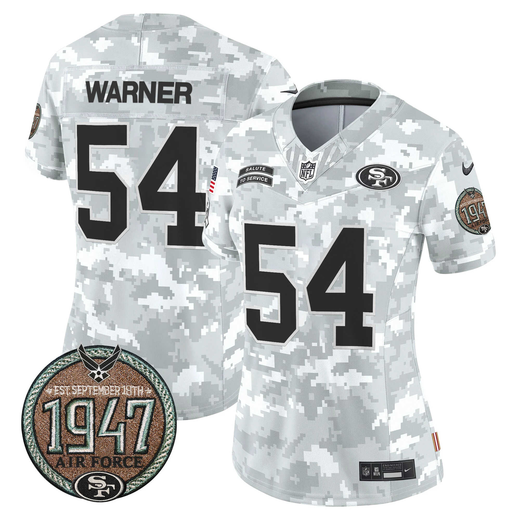 Womens San Francisco 49Ers 2024 Salute To Service Establishment Year Patch Vapor Limited Jersey Fred Warner Jersey Air Force