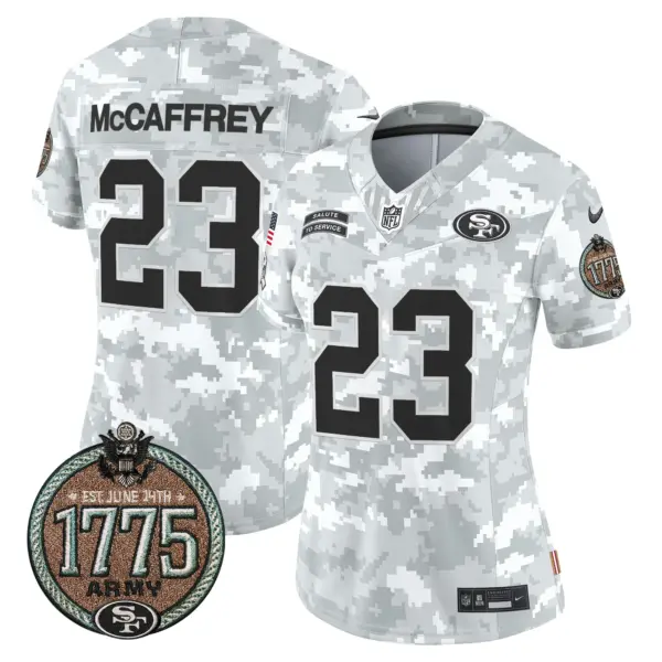 Womens San Francisco 49Ers 2024 Salute To Service Establishment Year Patch Vapor Limited Jersey Christian Mccaffrey Jersey Army