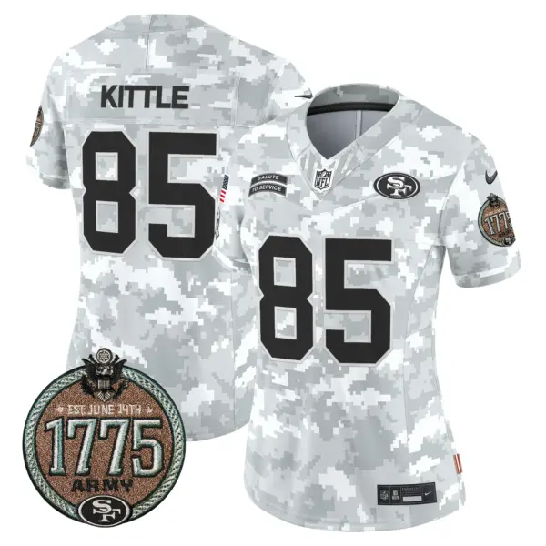 Womens San Francisco 49Ers 2024 Salute To Service Establishment Year Patch Vapor Limited Jersey George Kittle Jersey Army
