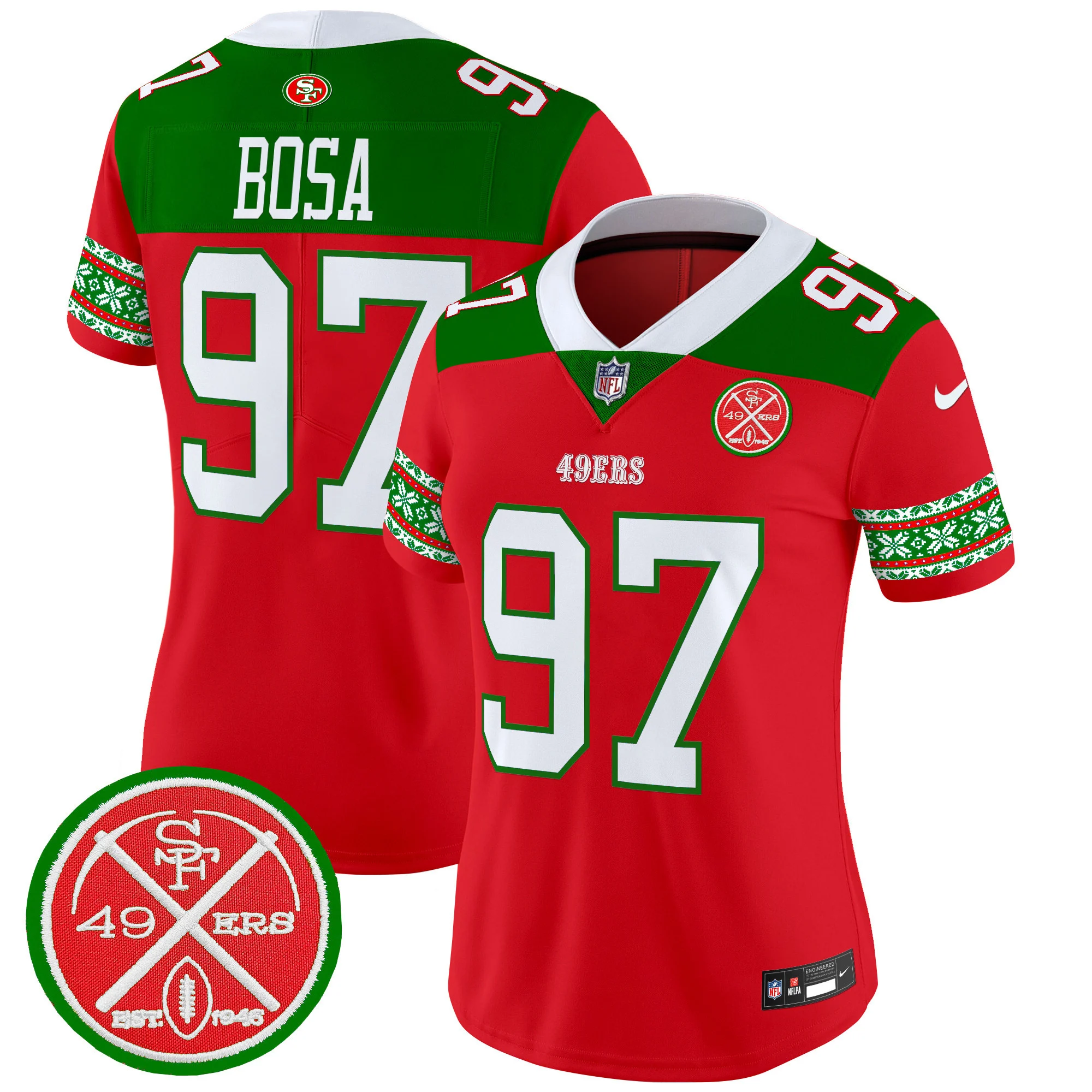 Womens San Francisco 49Ers 2024 Christmas Vapor Limited Jersey Nick Bosa Jersey Red