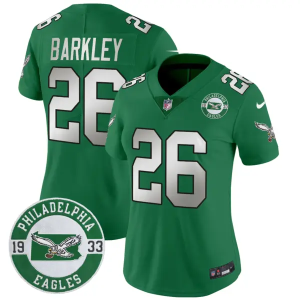 Womens Philadelphia Eagles 2024 Throwback Vapor Limited Jersey Est 1933 Patch Saquon Barkley Jersey Kelly Green