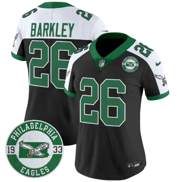 Womens Philadelphia Eagles 2024 Throwback Vapor Limited Jersey Est 1933 Patch Saquon Barkley Jersey Black Alternate