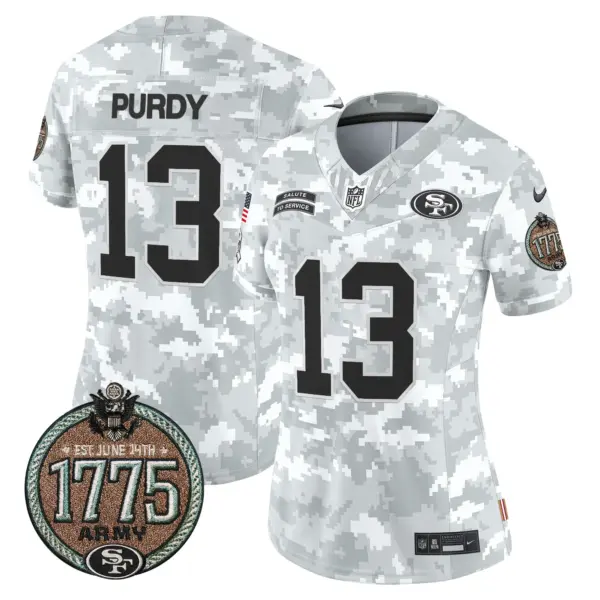 Womens San Francisco 49Ers 2024 Salute To Service Establishment Year Patch Vapor Limited Jersey Brock Purdy Jersey Army