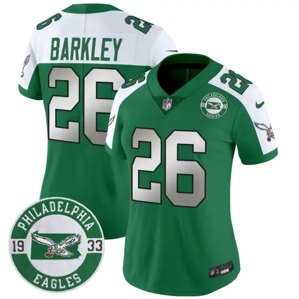 Womens Philadelphia Eagles 2024 Throwback Vapor Limited Jersey Est 1933 Patch Saquon Barkley Jersey Kelly Alternate