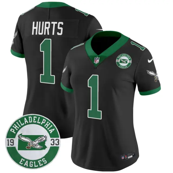 Womens Philadelphia Eagles 2024 Throwback Vapor Limited Jersey Est 1933 Patch Jalen Hurts Jersey Black