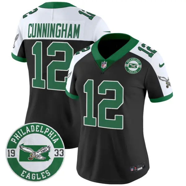 Womens Philadelphia Eagles 2024 Throwback Vapor Limited Jersey Est 1933 Patch Randall Cunningham Jersey Black Alternate