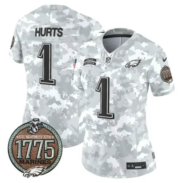 Womens Philadelphia Eagles 2024 Salute To Service Establishment Year Patch Vapor Limited Jersey Jaylen Hurts Jersey Marines