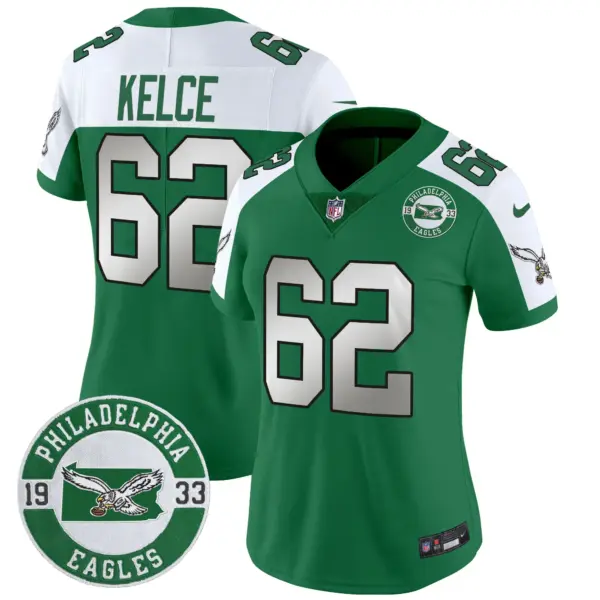 Womens Philadelphia Eagles 2024 Throwback Vapor Limited Jersey Est 1933 Patch Jason Kelce Jersey Kelly Alternate