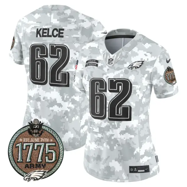 Womens Philadelphia Eagles 2024 Salute To Service Establishment Year Patch Vapor Limited Jersey Jason Kelce Jersey Army