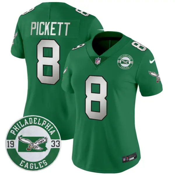 Womens Philadelphia Eagles 2024 Throwback Vapor Limited Jersey Est 1933 Patch Kenny Pickett Jersey Kelly Green