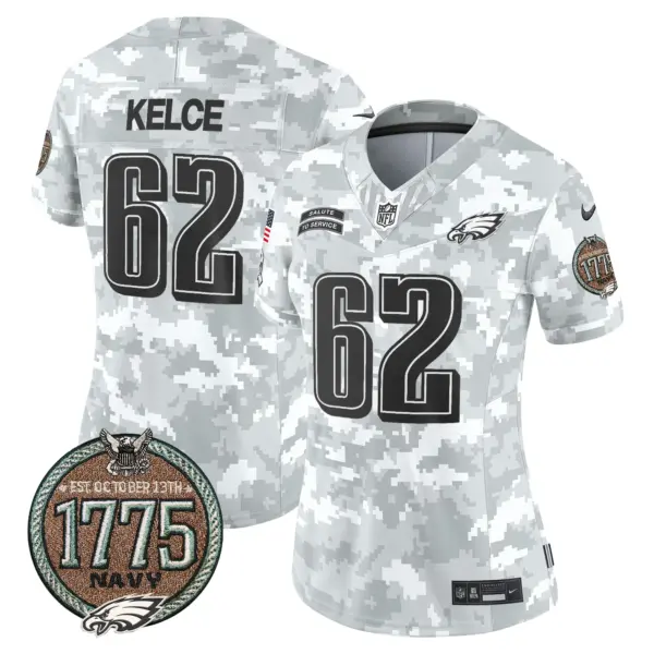 Womens Philadelphia Eagles 2024 Salute To Service Establishment Year Patch Vapor Limited Jersey Jason Kelce Jersey Navy