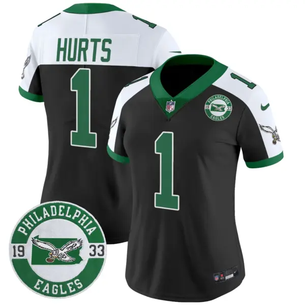 Womens Philadelphia Eagles 2024 Throwback Vapor Limited Jersey Est 1933 Patch Jalen Hurts Jersey Black Alternate