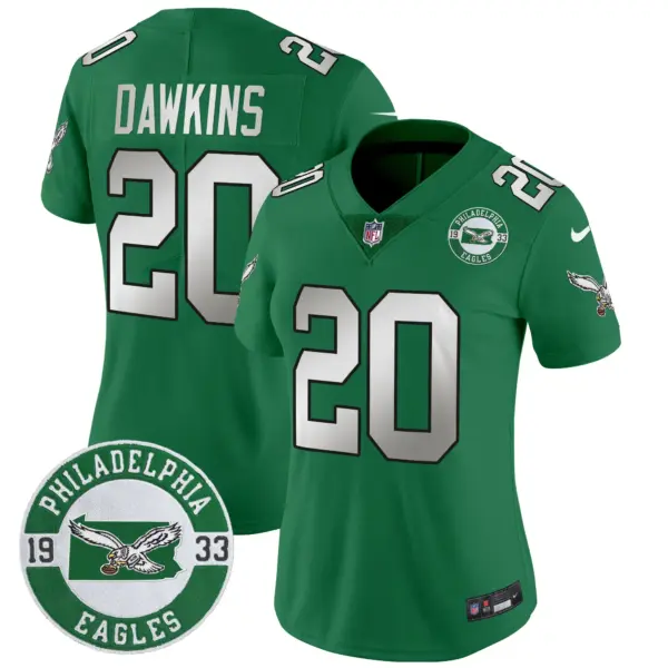 Womens Philadelphia Eagles 2024 Throwback Vapor Limited Jersey Est 1933 Patch Brian Dawkins Jersey Kelly Green