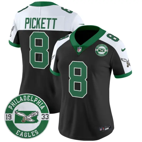 Womens Philadelphia Eagles 2024 Throwback Vapor Limited Jersey Est 1933 Patch Kenny Pickett Jersey Black Alternate