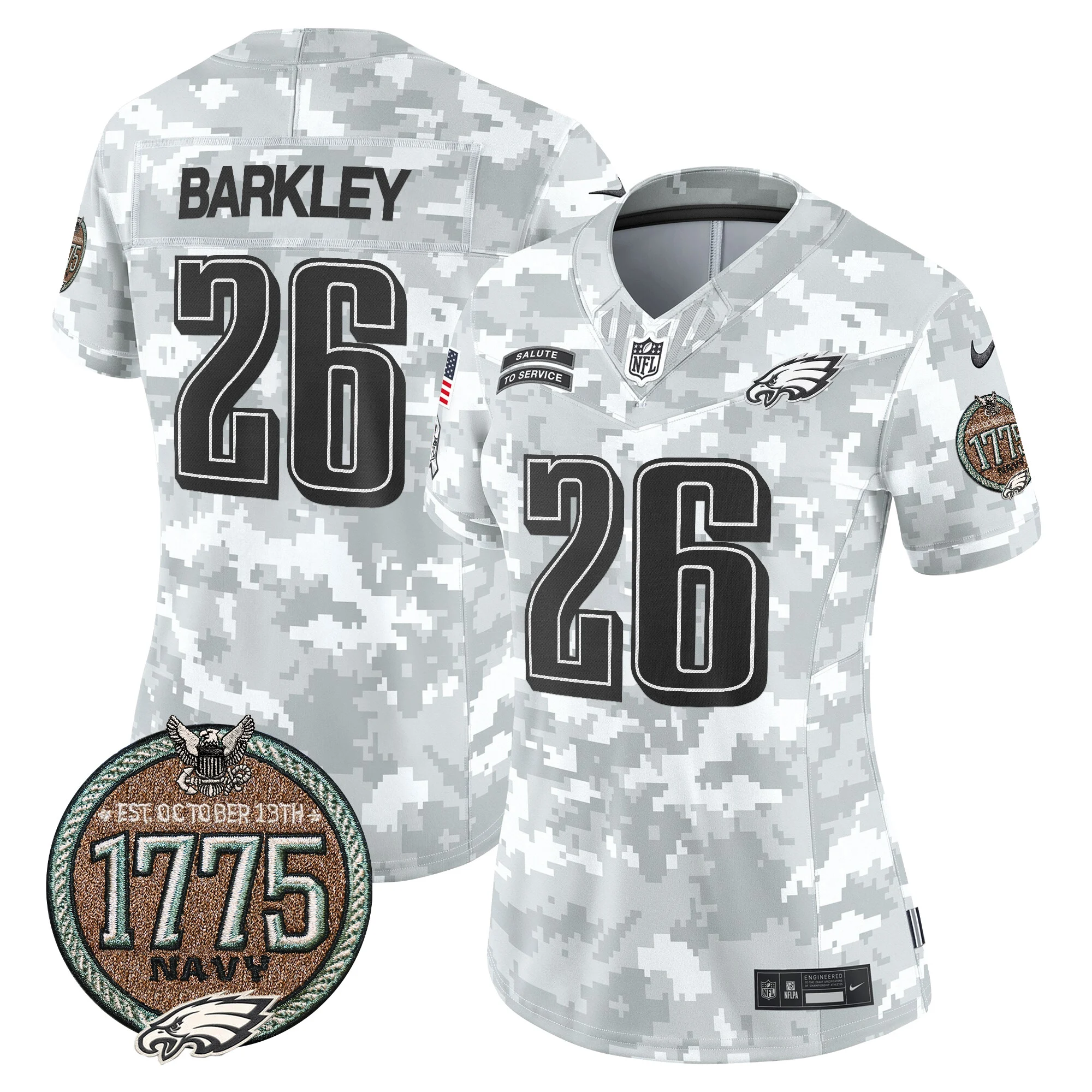 Womens Philadelphia Eagles 2024 Salute To Service Establishment Year Patch Vapor Limited Jersey Saquon Barkley Jersey Navy