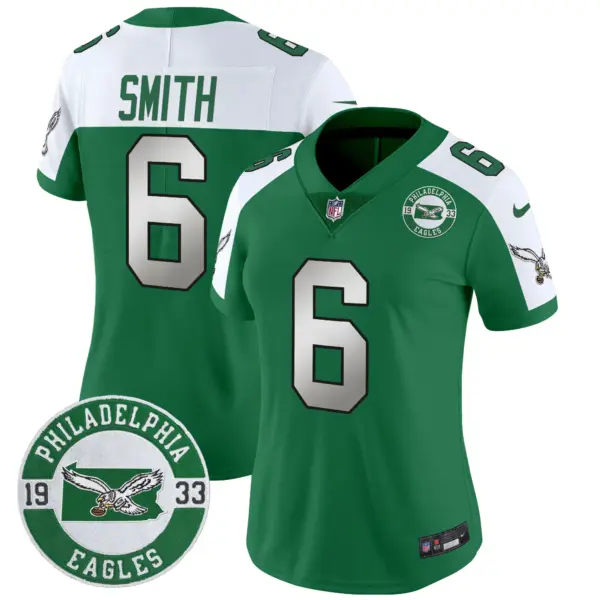 Womens Philadelphia Eagles 2024 Throwback Vapor Limited Jersey Est 1933 Patch Devonta Smith Jersey Kelly Alternate