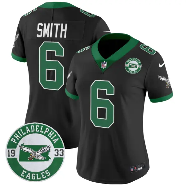 Womens Philadelphia Eagles 2024 Throwback Vapor Limited Jersey Est 1933 Patch Devonta Smith Jersey Black
