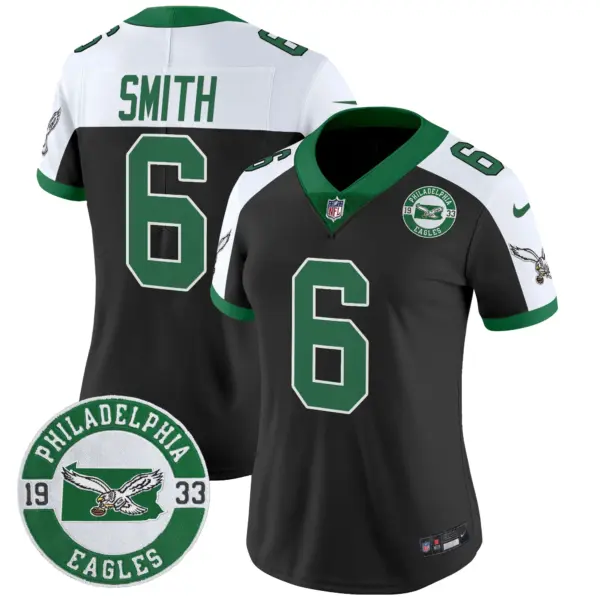 Womens Philadelphia Eagles 2024 Throwback Vapor Limited Jersey Est 1933 Patch Devonta Smith Jersey Black Alternate