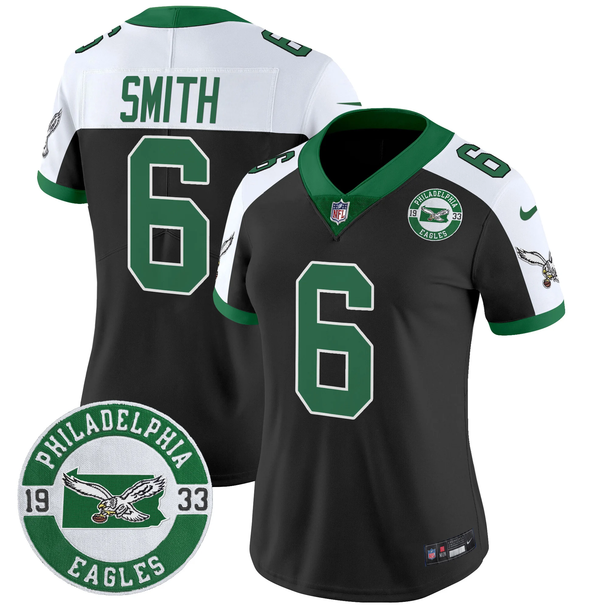 Womens Philadelphia Eagles 2024 Throwback Vapor Limited Jersey Est 1933 Patch Devonta Smith Jersey Black Alternate