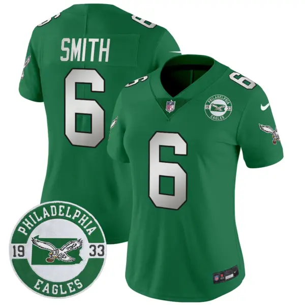 Womens Philadelphia Eagles 2024 Throwback Vapor Limited Jersey Est 1933 Patch Devonta Smith Jersey Kelly Green