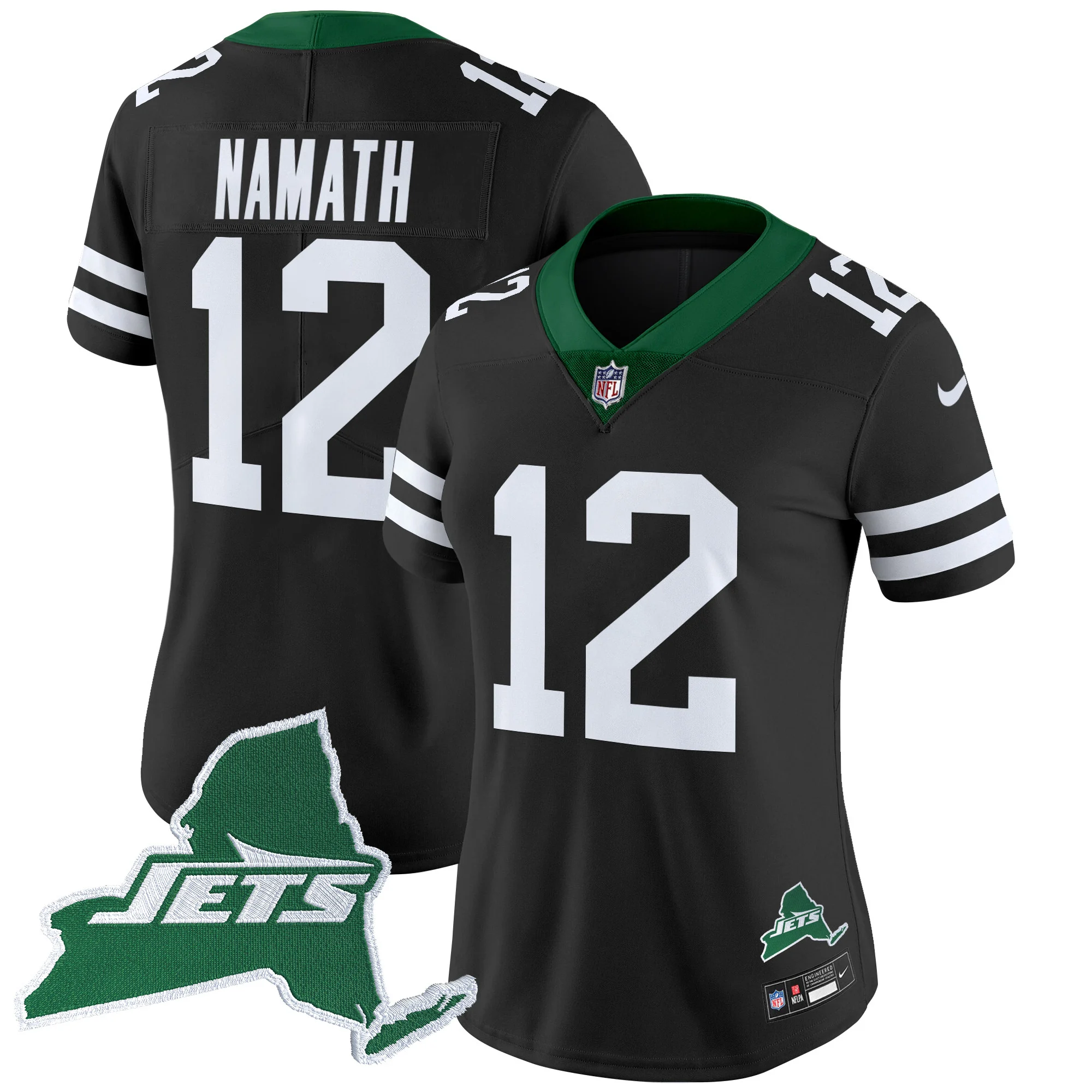 Womens New York Jets Home Patch Vapor Legacy Limited Jersey Joe Namath Jersey Black