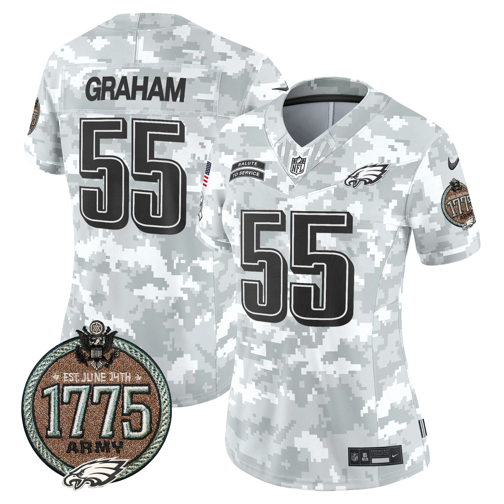 Womens Philadelphia Eagles 2024 Salute To Service Establishment Year Patch Vapor Limited Jersey Brandon Graham Jersey Army