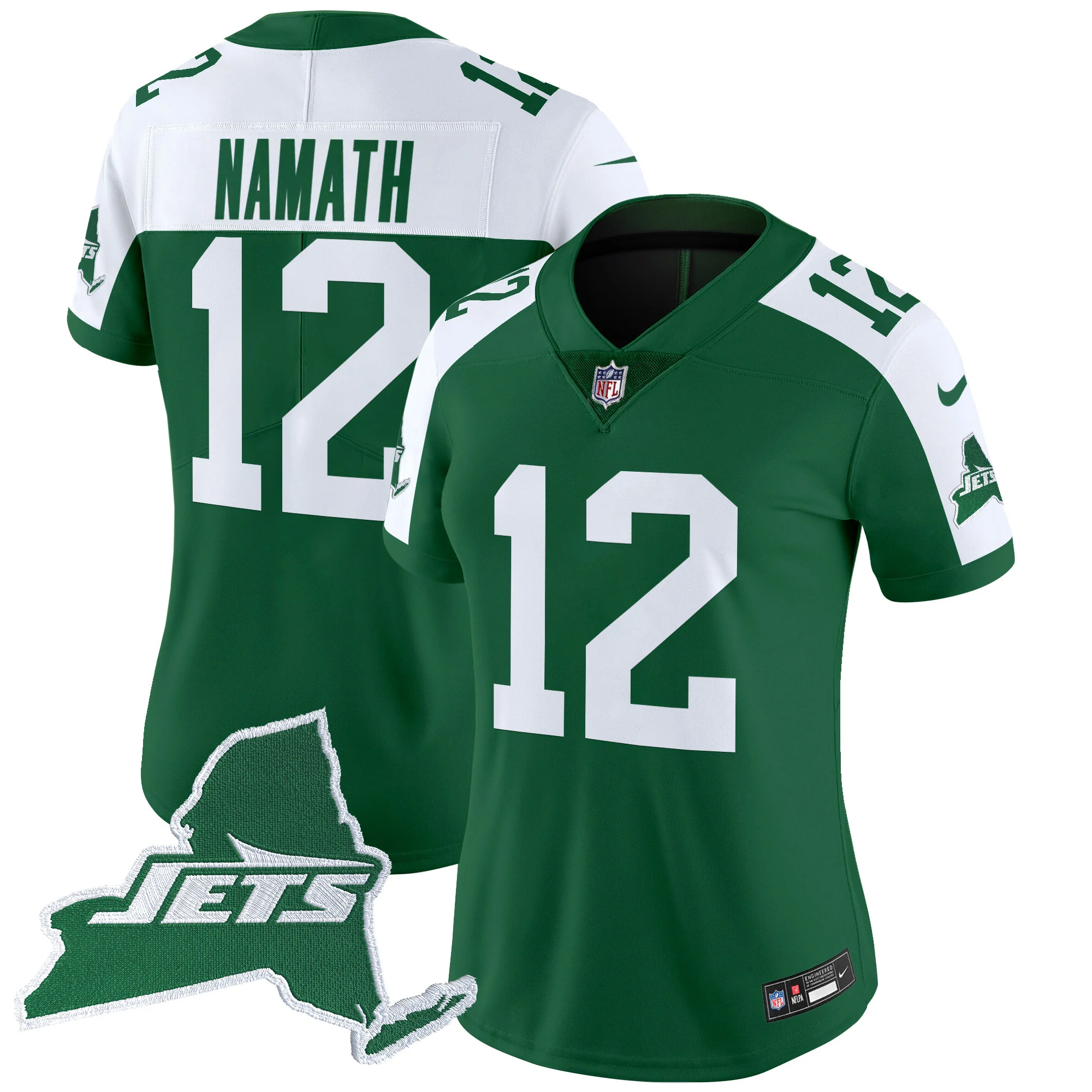 Womens New York Jets Home Patch Vapor Legacy Limited Jersey Joe Namath Jersey Green Alternate