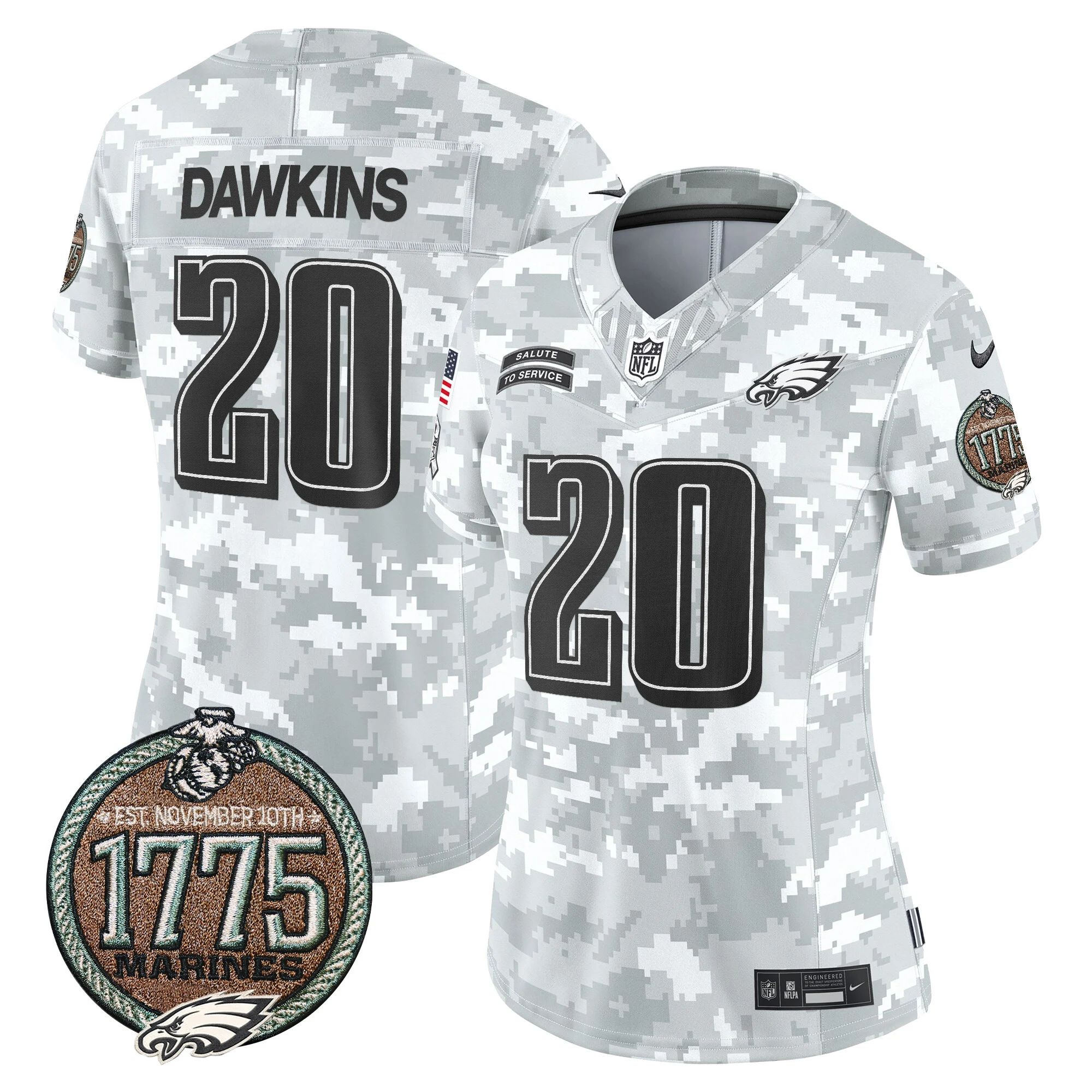 Womens Philadelphia Eagles 2024 Salute To Service Establishment Year Patch Vapor Limited Jersey Brian Dawkins Jersey Marines