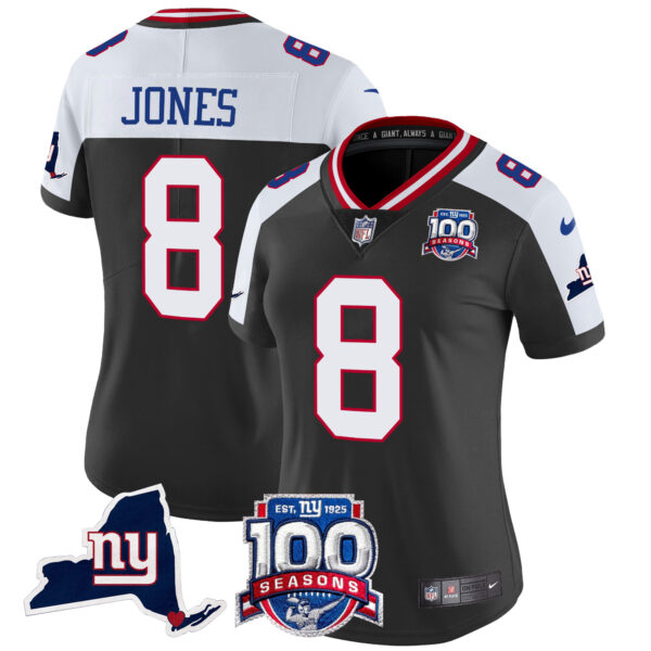 Womens New York Giants 100Th Season State Patch Vapor Limited Jersey Daniel Jones Jersey Black Alternate