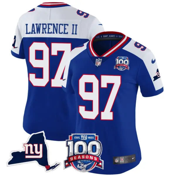 Womens New York Giants 100Th Season State Patch Vapor Limited Jersey Dexter Lawrence II Jersey Royal Alternate