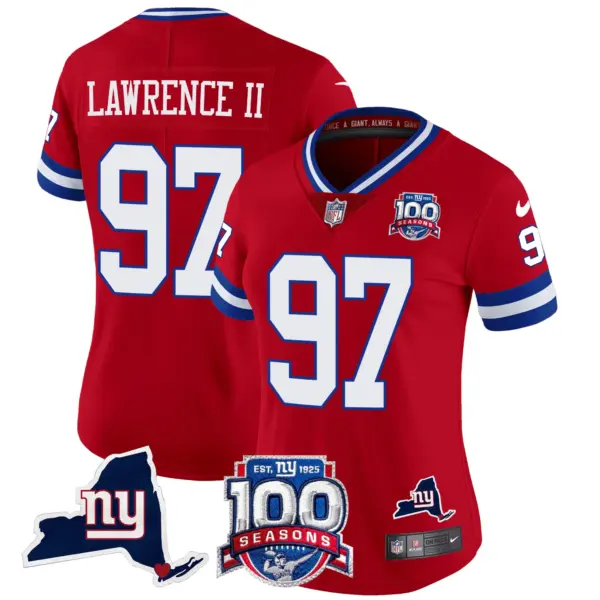 Womens New York Giants 100Th Season State Patch Vapor Limited Jersey Dexter Lawrence II Jersey Red