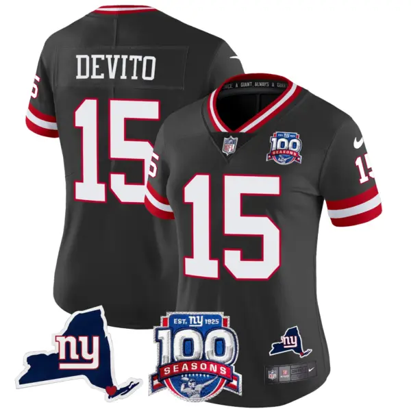 Womens New York Giants 100Th Season State Patch Vapor Limited Jersey Tommy Devito Jersey Black