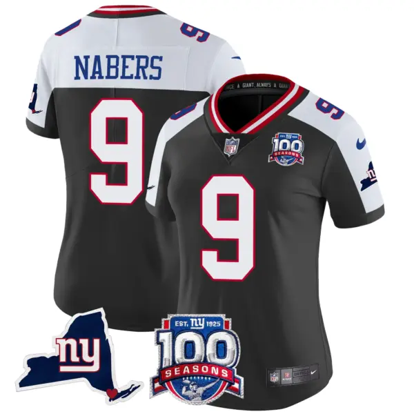 Womens New York Giants 100Th Season State Patch Vapor Limited Jersey Malik Nabers Jersey Black Alternate