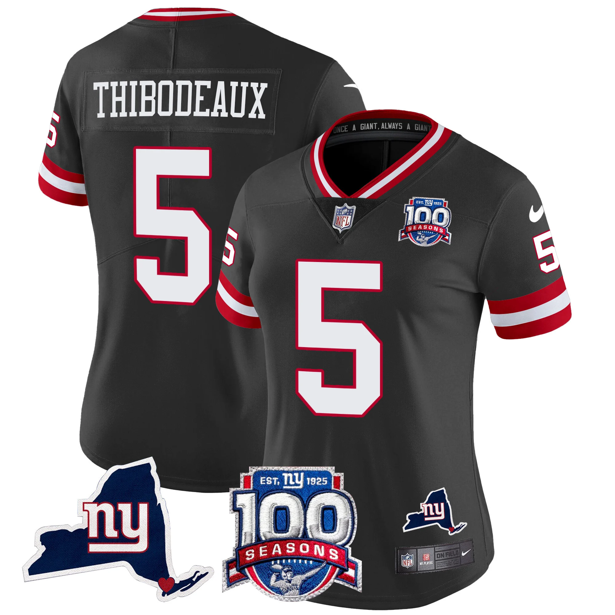 Womens New York Giants 100Th Season State Patch Vapor Limited Jersey Kayvon Thibodeaux Jersey Black