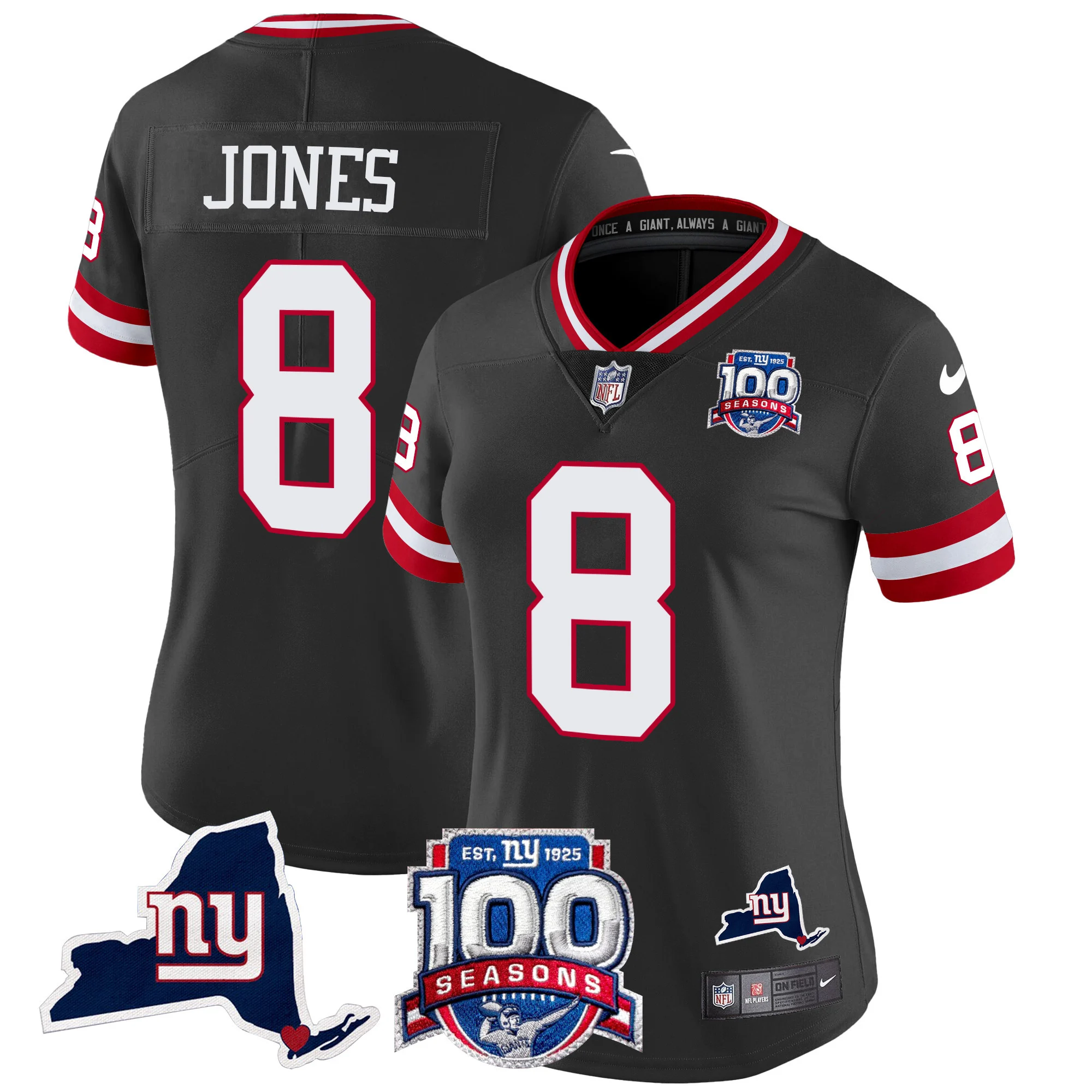 Womens New York Giants 100Th Season State Patch Vapor Limited Jersey Daniel Jones Jersey Black
