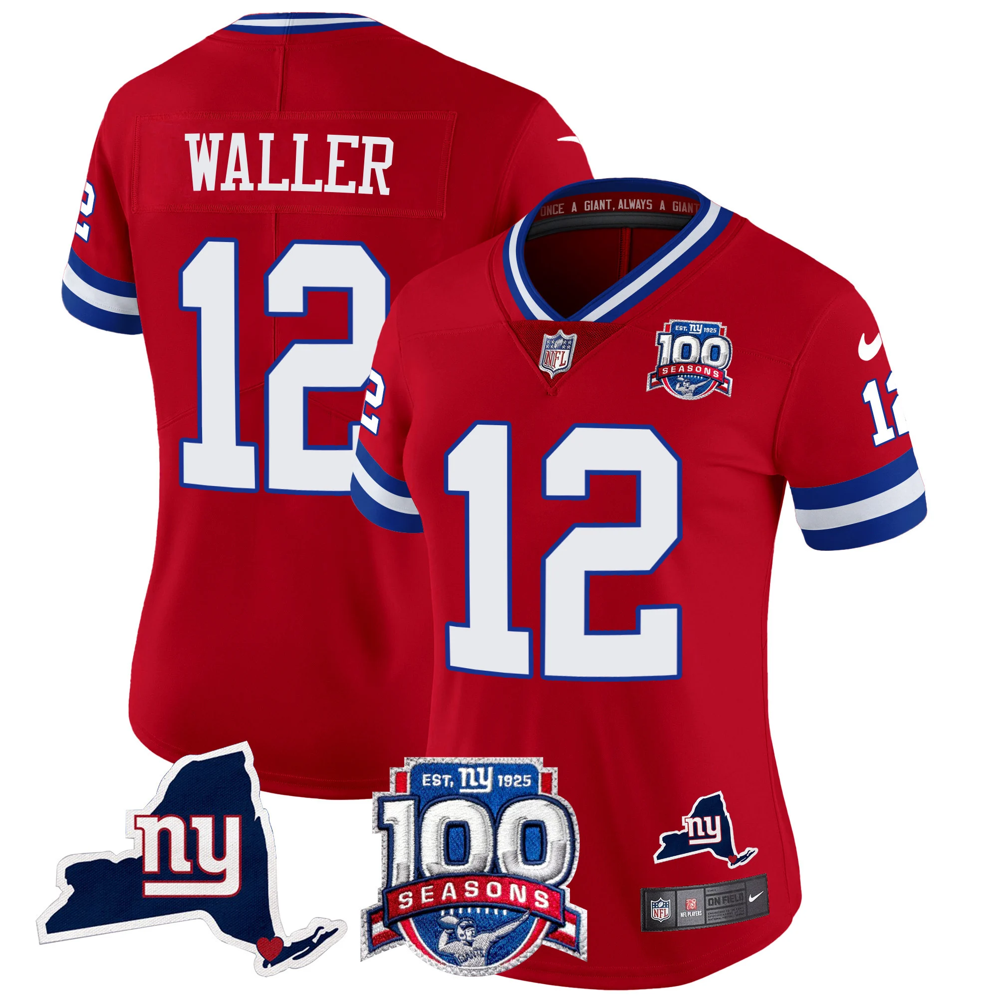 Womens New York Giants 100Th Season State Patch Vapor Limited Jersey Darren Waller Jersey Red