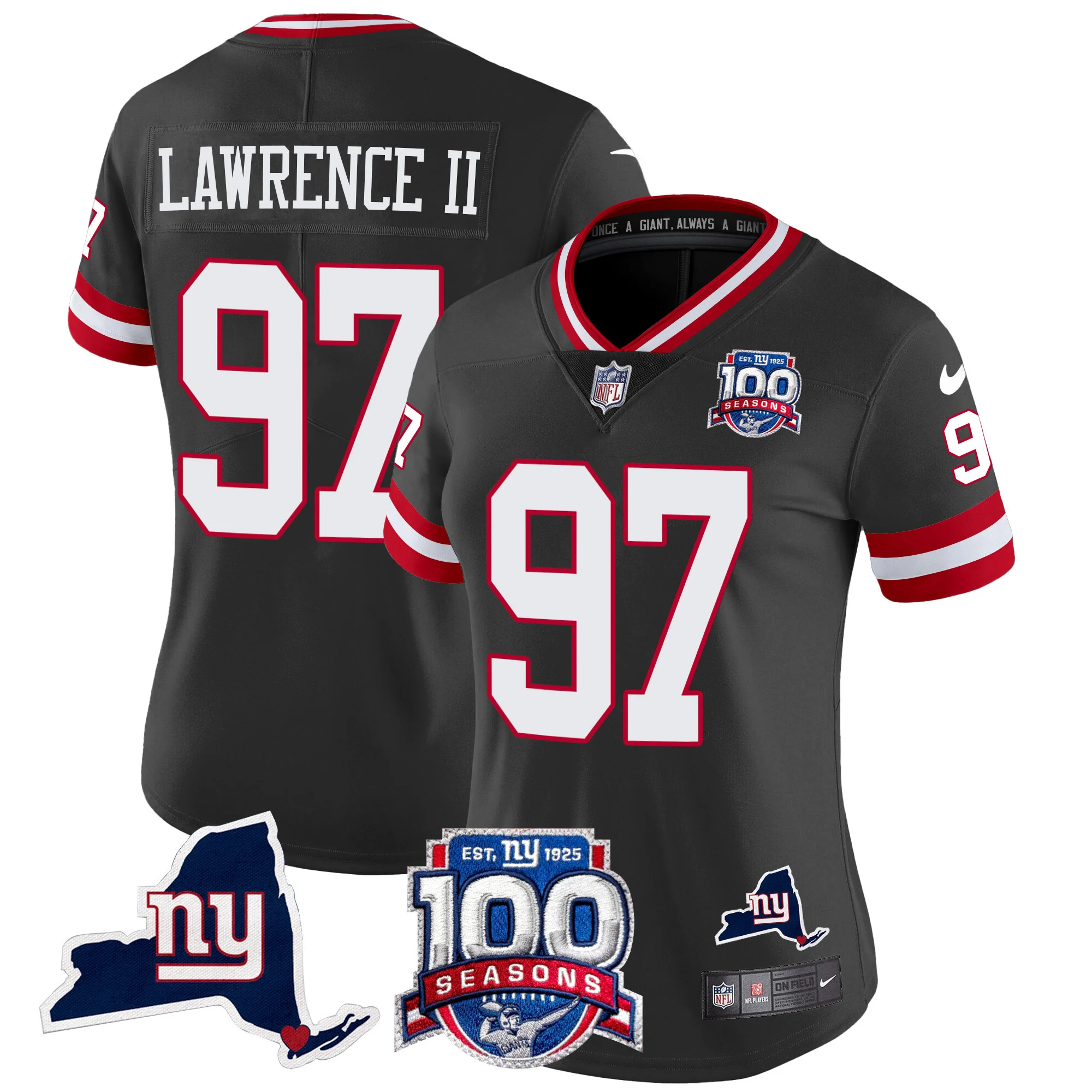 Womens New York Giants 100Th Season State Patch Vapor Limited Jersey Dexter Lawrence II Jersey Black