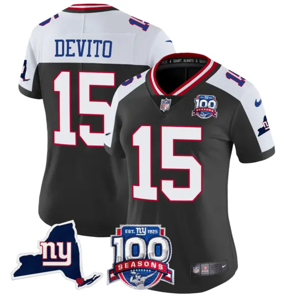 Womens New York Giants 100Th Season State Patch Vapor Limited Jersey Tommy Devito Jersey Black Alternate