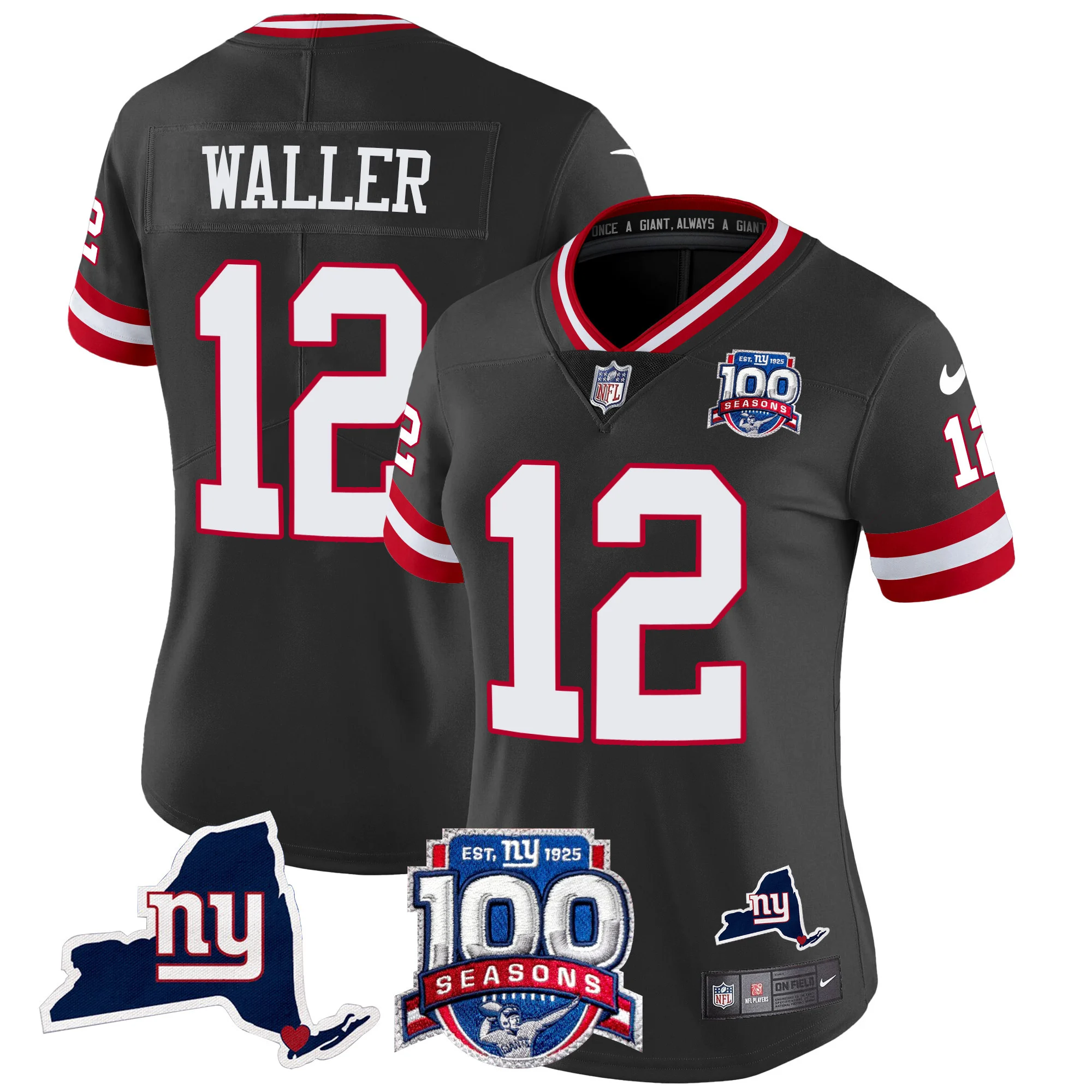 Womens New York Giants 100Th Season State Patch Vapor Limited Jersey Darren Waller Jersey Black