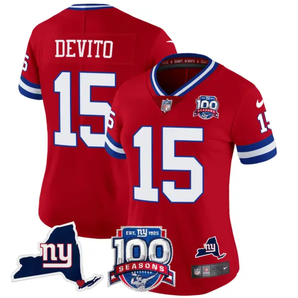 Womens New York Giants 100Th Season State Patch Vapor Limited Jersey Tommy Devito Jersey Red