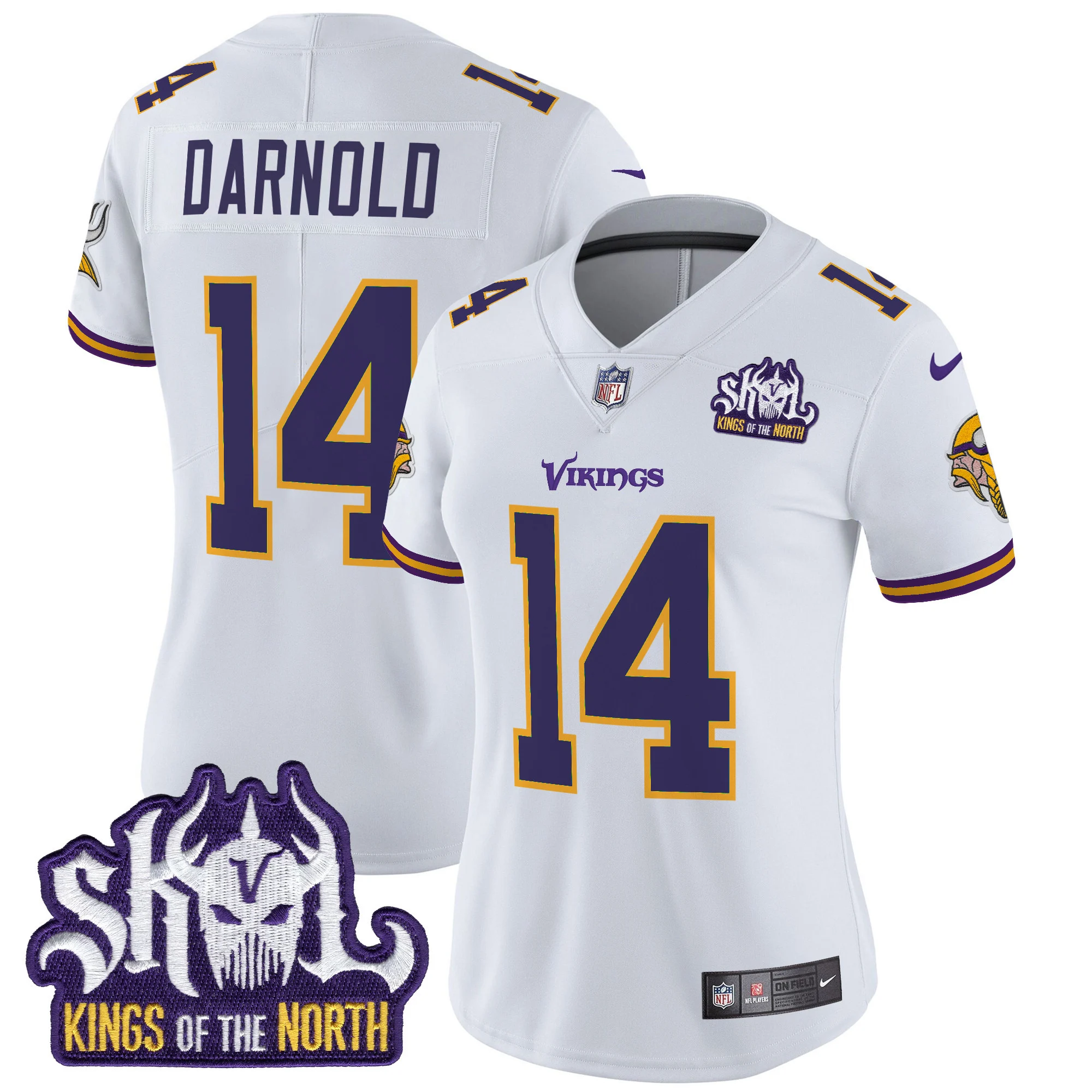 Womens Minnesota Vikings King Of The North Patch Throwback Vapor Limited Jersey Sam Darnold Jersey White