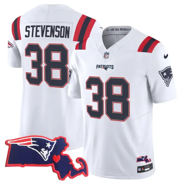 Womens New England Patriots Massachusetts Patch Vapor Jersey Rhamondre Stevenson Jersey White