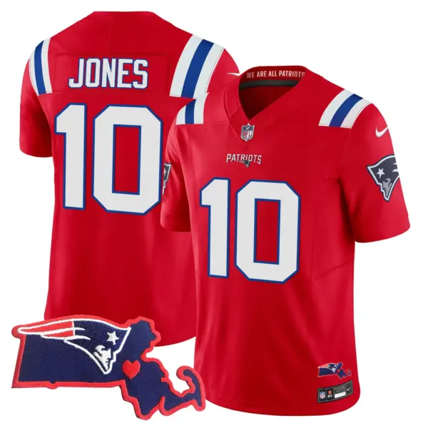 Womens New England Patriots Massachusetts Patch Vapor Jersey Mac Jones Jersey Red