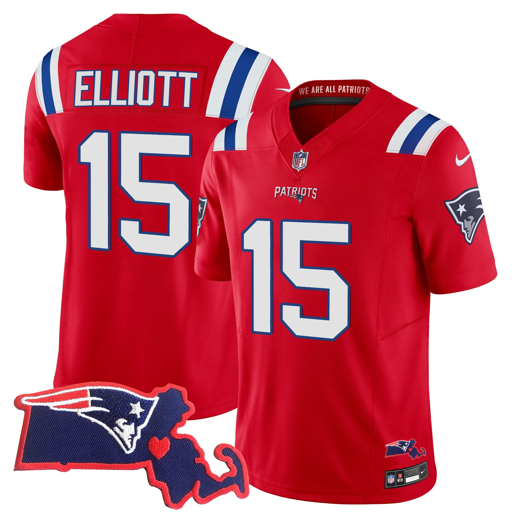 Womens New England Patriots Massachusetts Patch Vapor Jersey Ezekiel Elliot Jersey Red