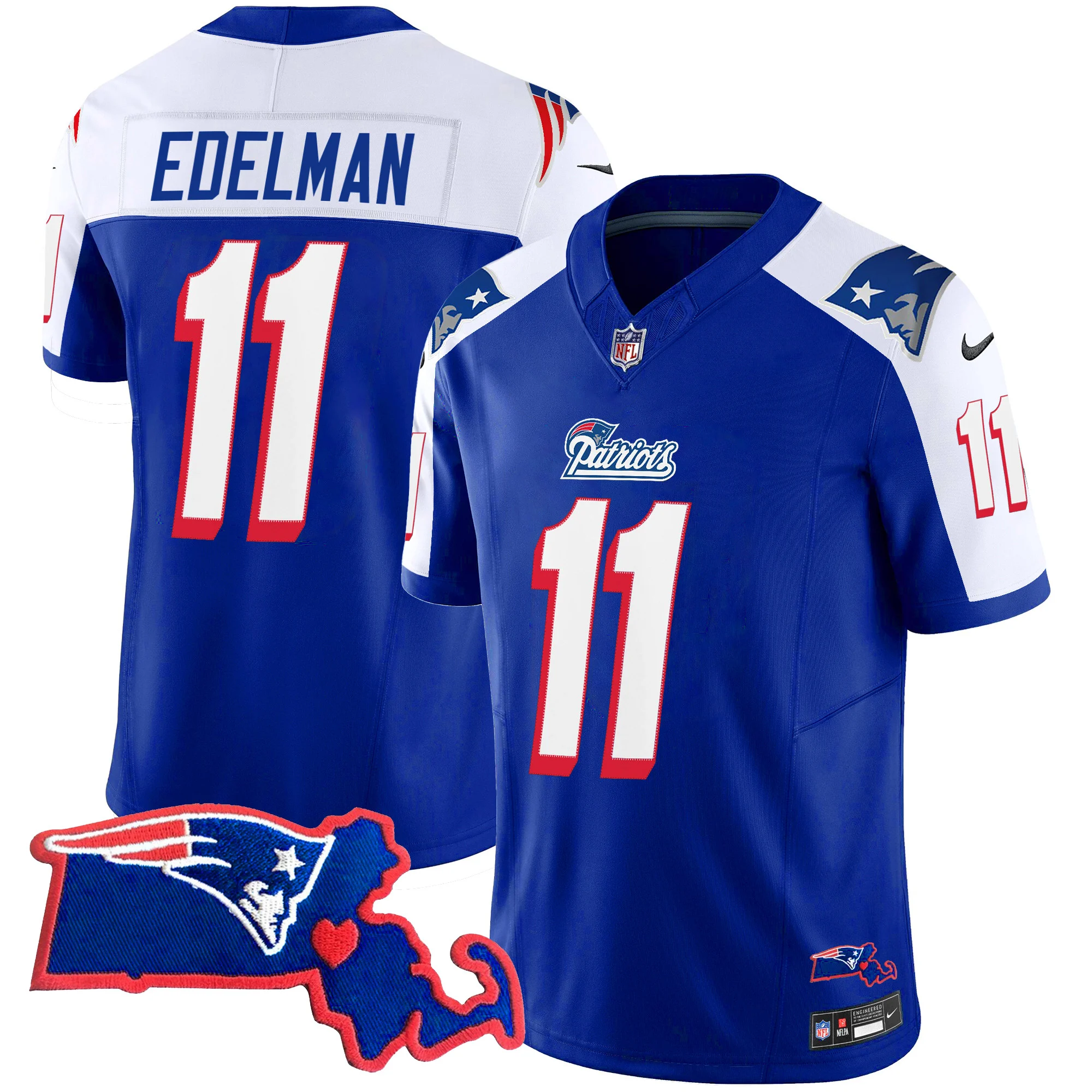 Womens New England Patriots Massachusetts Patch Vapor Jersey Julian Edelman Jersey 1996 Alternate