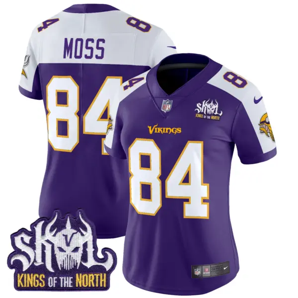 Womens Minnesota Vikings King Of The North Patch Throwback Vapor Limited Jersey Randy Moss Jersey Purple Alternate ‘