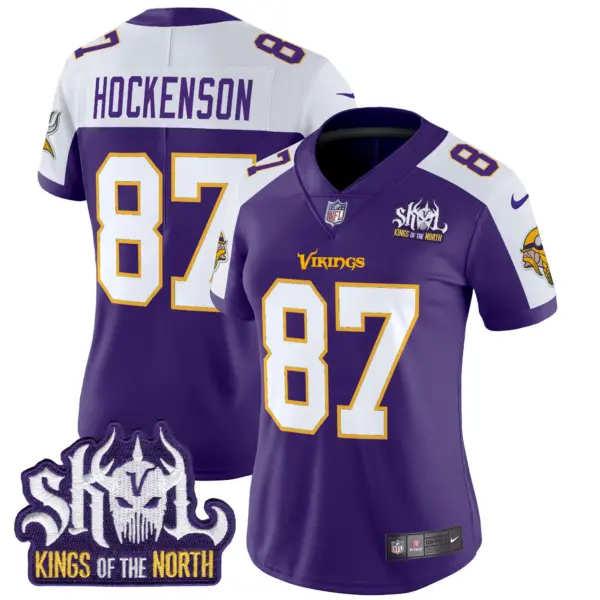 Womens Minnesota Vikings King Of The North Patch Throwback Vapor Limited Jersey TJ Hockenson Jersey Purple Alternate